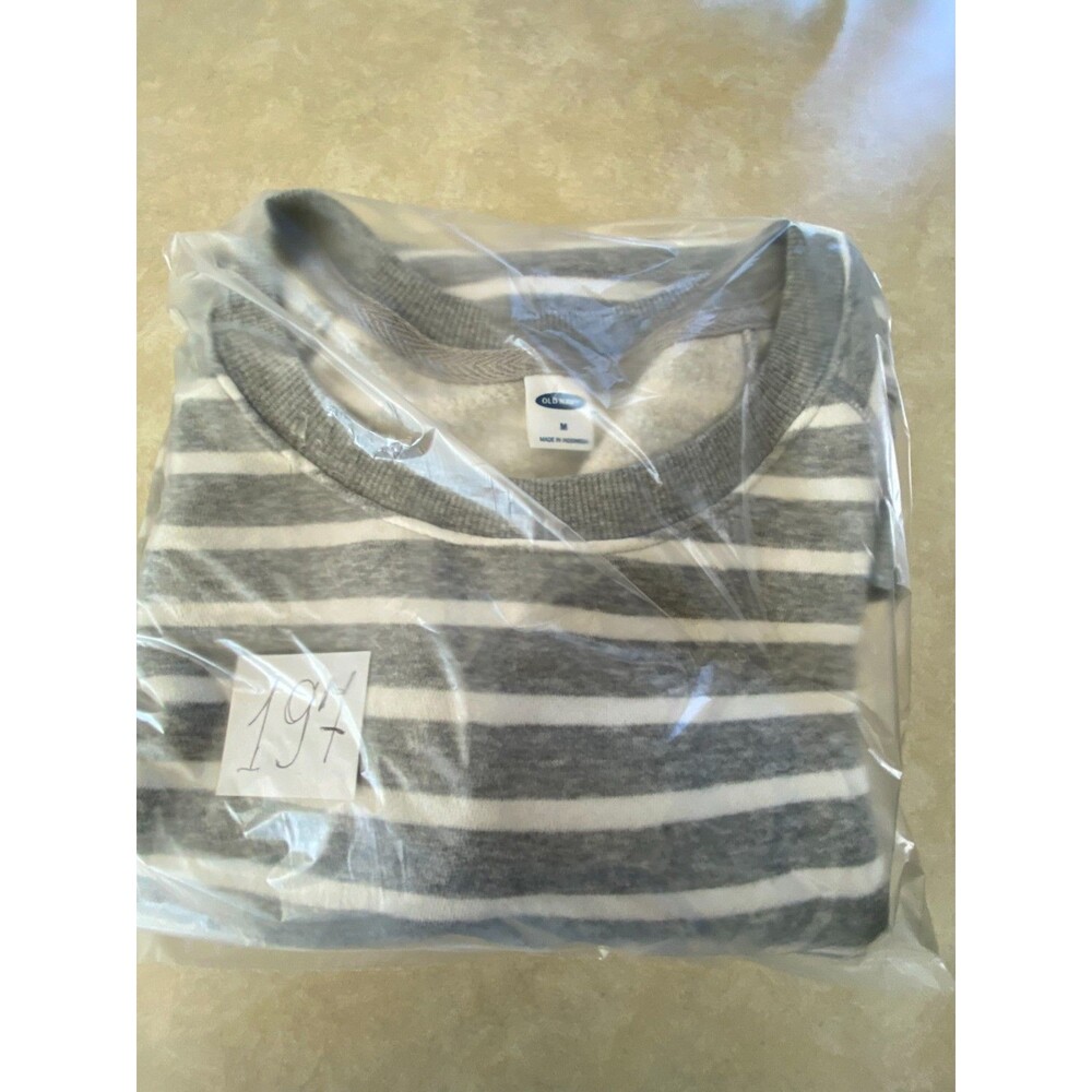 Old Navy Womens Medium Grey White Striped Fleece Crewneck Sweatshirt Pullover - Picture 7 of 7